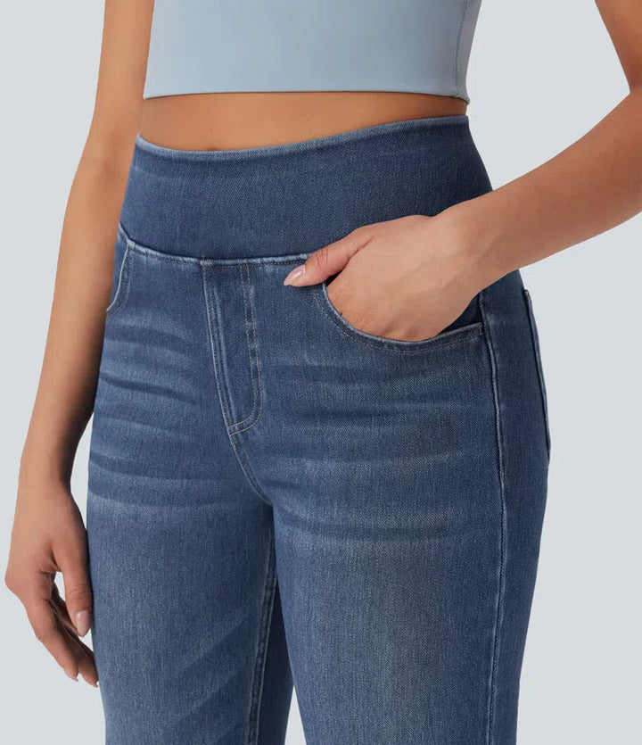 Halara Flex High Waisted Tummy Control Washed Casual Bootcut Jeans with Pockets