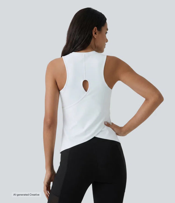 Cut Out Crossover Hem Solid Yoga Tank Top