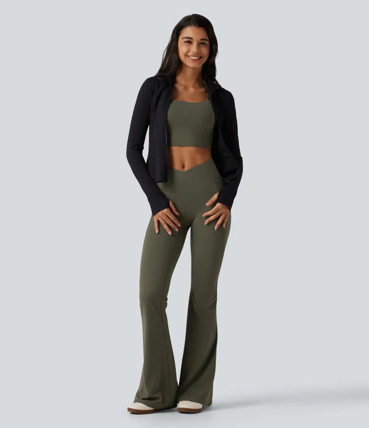 Halara UltraSculpt High Waisted Crossover Scrunch Butt Lifting Tummy Control Shaping Yoga Flare Leggings with Pockets