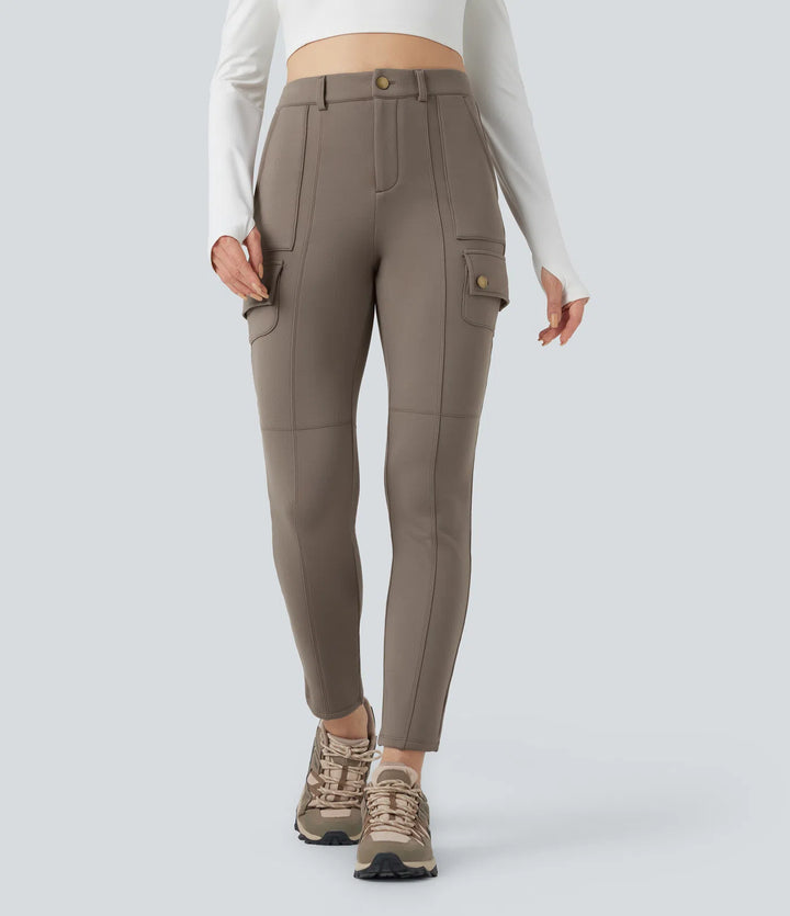 High Waisted Skinny Fleece Hiking Cargo Pants with Pockets