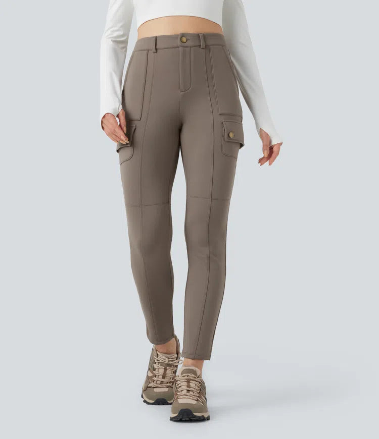 High Waisted Skinny Fleece Hiking Cargo Pants with Pockets
