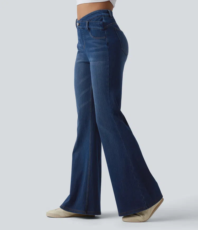 Halara Flex High Waisted Crossover Tummy Control Bootcut Casual Jeans with Pockets