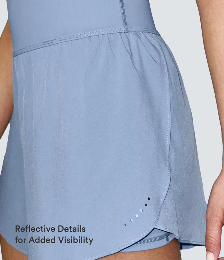 SoftlyZero QuickDry High Waisted Tummy Control Reflective Dots Crossover Hem 2-in-1 Running Shorts 5&