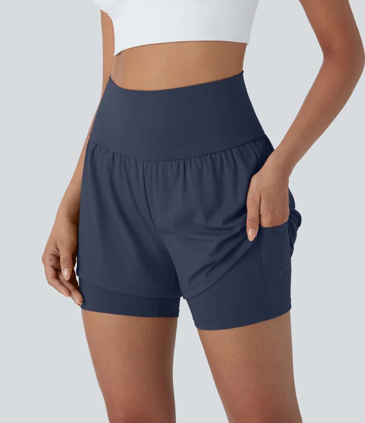 SoftlyZero Airy Super High Waisted 2-in-1 InstantCool Yoga Shorts 5&