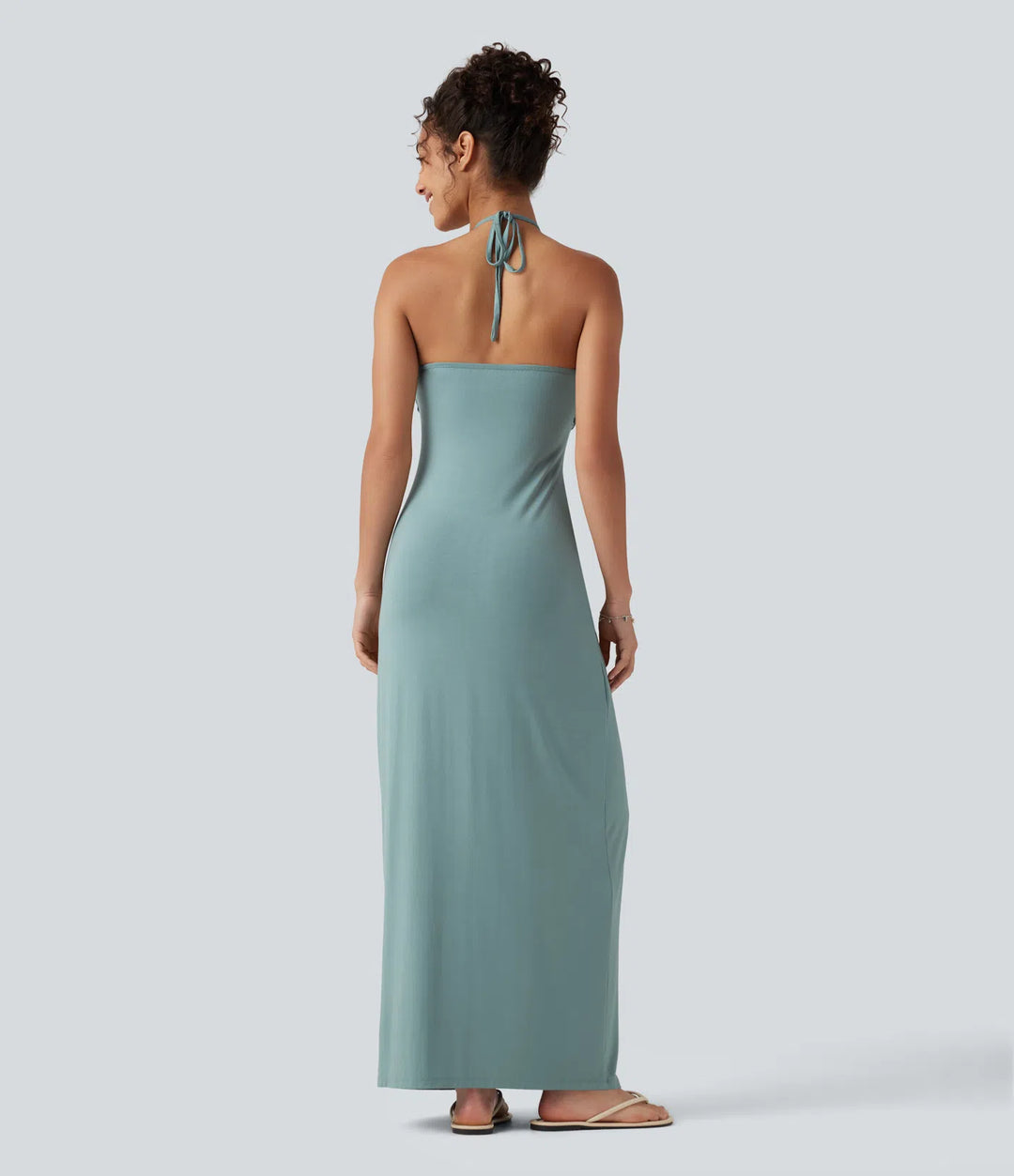 Halter Tie Back Built-in Bra Maxi Dress with Pockets