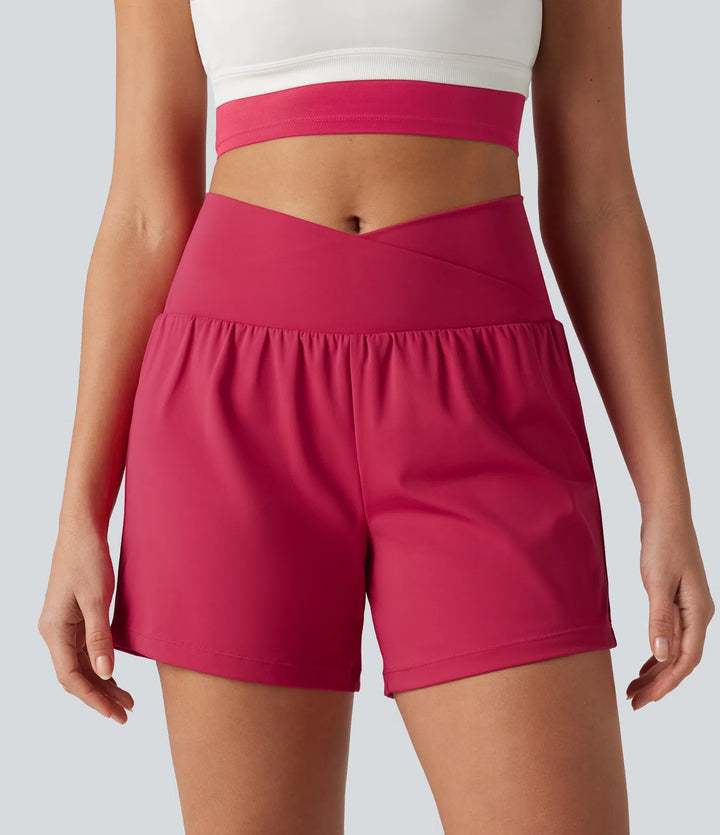 SoftlyZero Airy Crossover High Waisted 2-in-1 InstantCool Yoga Shorts 5&