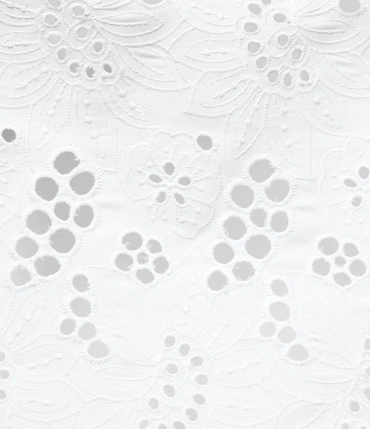 Round Neck Sleeveless Midi Embroidery Eyelet Resort Dress with Pockets