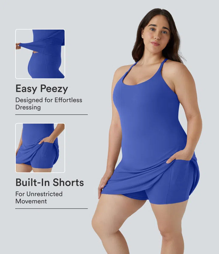 Everyday SoftlyZero Plush Backless 2-in-1 Flare Workout Plus Size Dress-Wannabe-Easy Peezy