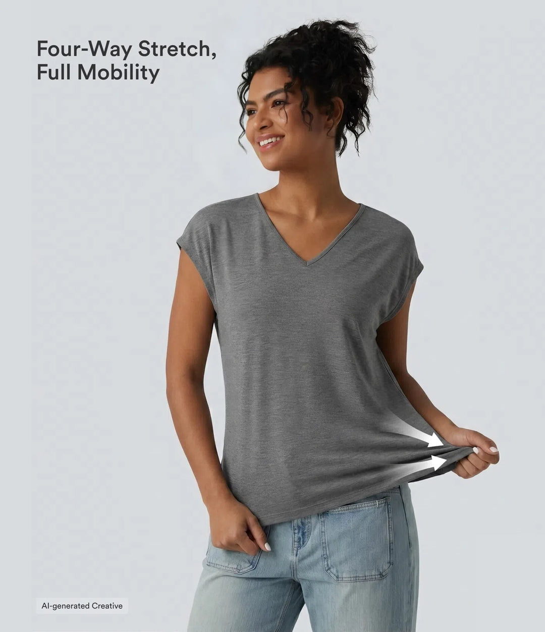 V Neck Short Sleeve Relaxed Heathered Casual T-Shirt