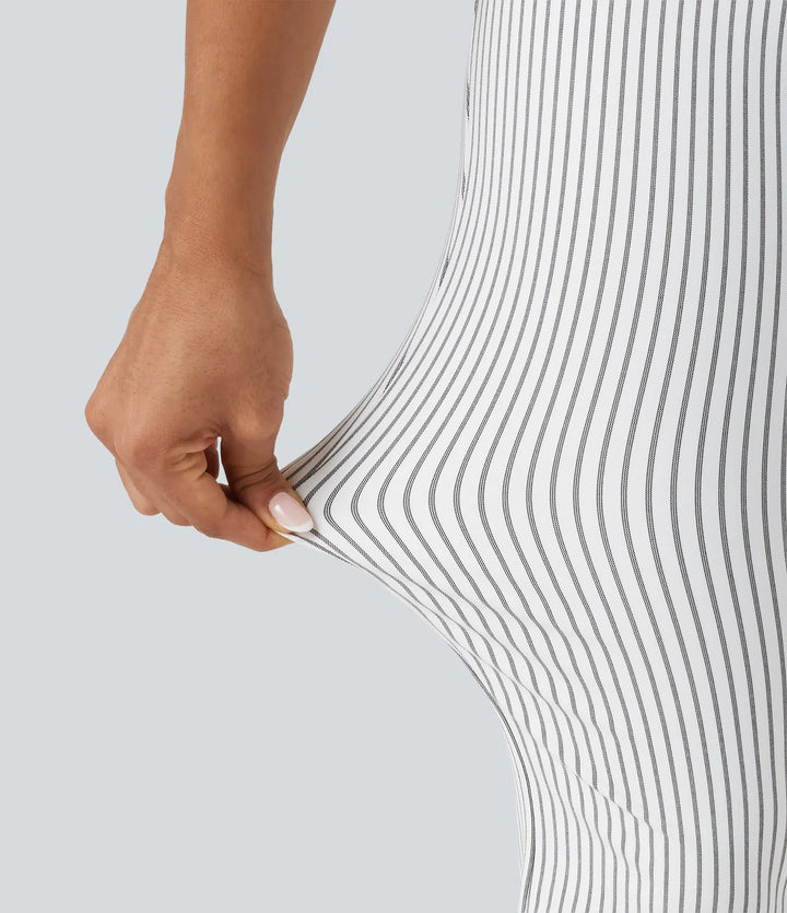 High Waisted Drawstring Stripe Flare Yoga Pants with Pockets