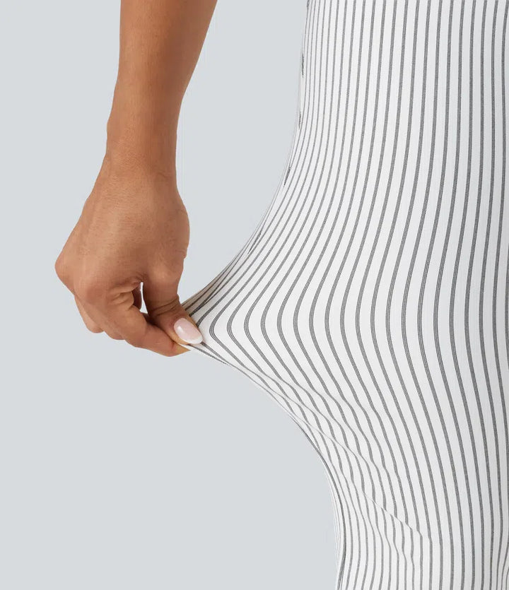 High Waisted Drawstring Stripe Flare Yoga Pants with Pockets