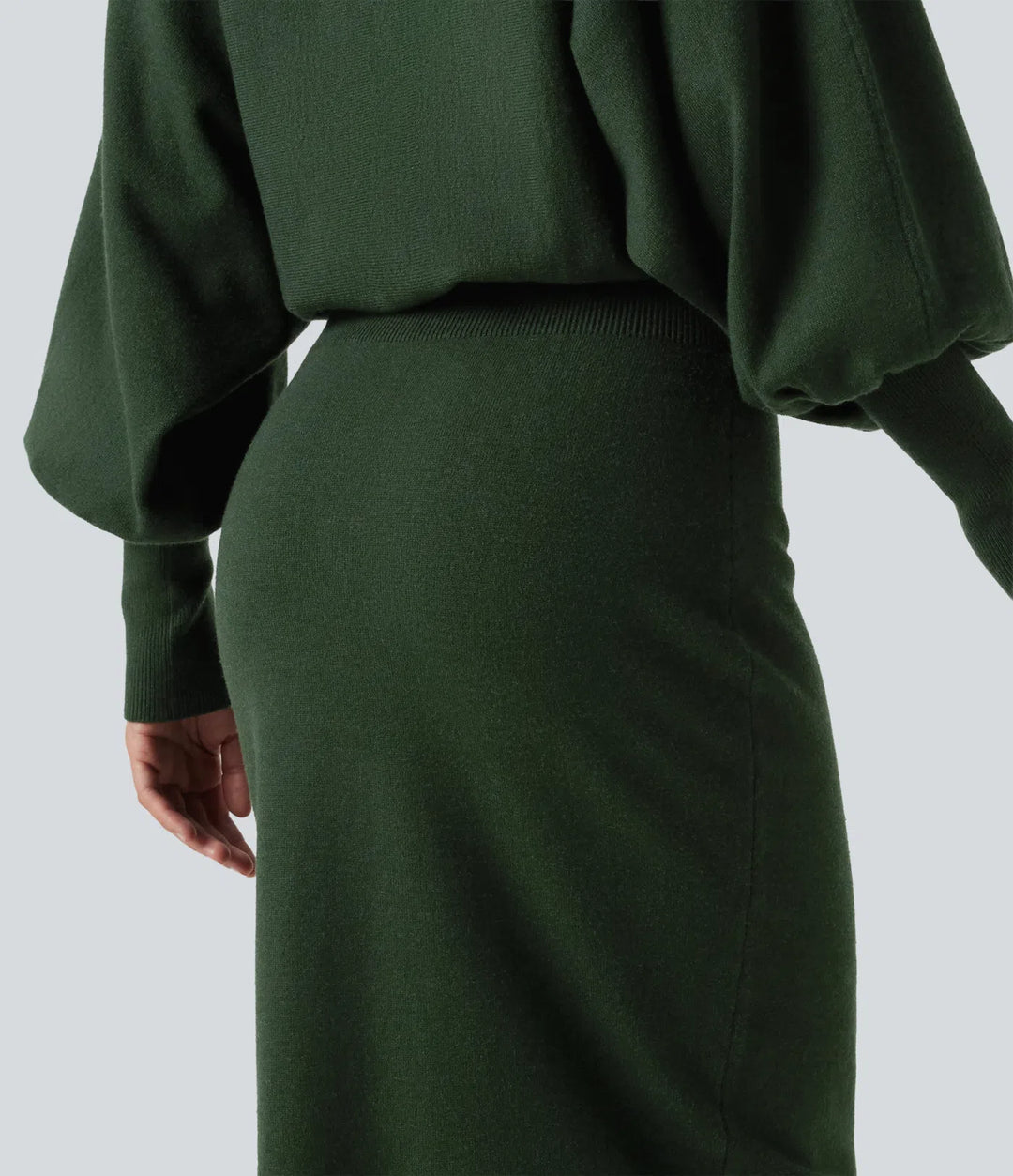 Boat Neck Puff Long Sleeve Work Sweater Dress