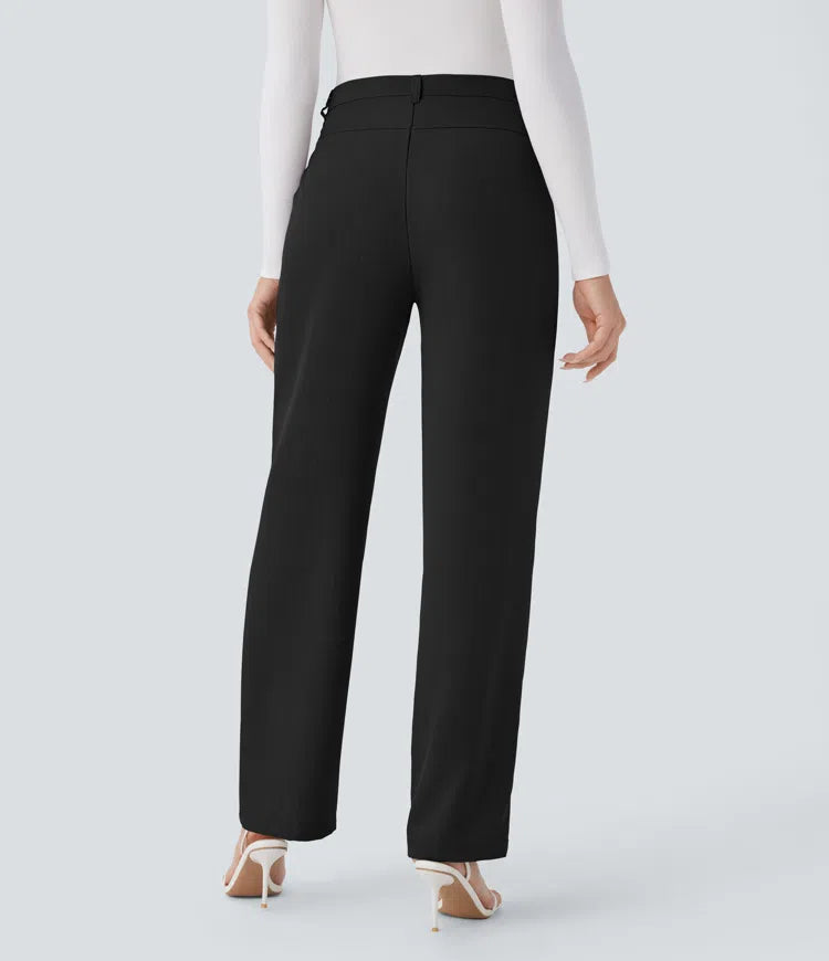 High Waisted Pocket Straight Leg Work Pants