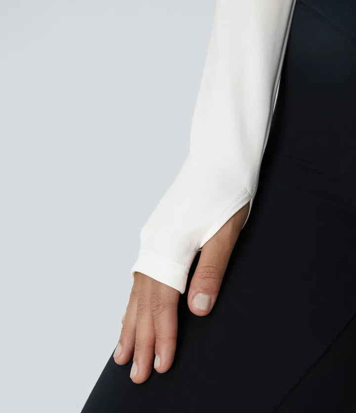 SoftlyZero Plush Long Sleeve Thumb Hole 2-in-1 Cropped Yoga Sports Top