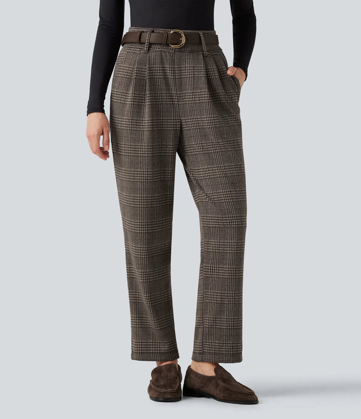 Halara Flex High Waisted Tapered Houndstooth Plaid Work Pants with Pockets