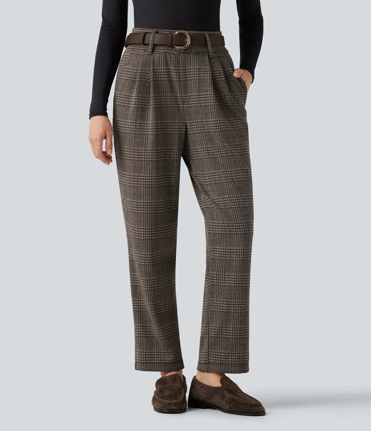 Halara Flex High Waisted Tapered Houndstooth Plaid Work Pants with Pockets