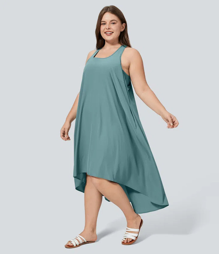 Breezeful RacerPocket High Low Flowy Midi Quick Dry Casual Plus Size Dress