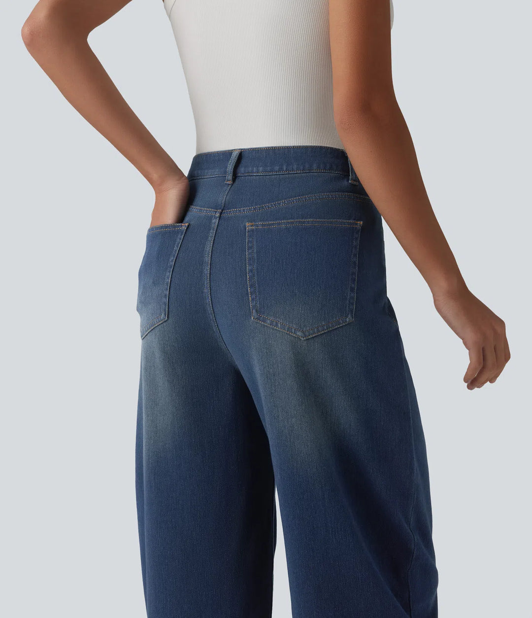 Halara Flex Mid Rise Barrel Leg Casual Jeans with Pockets