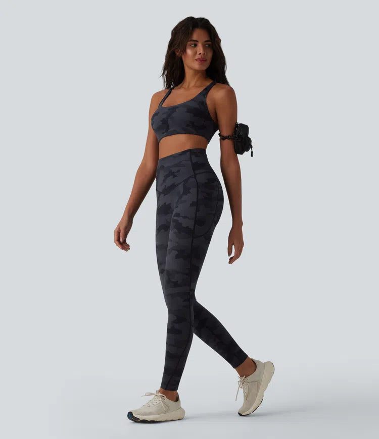 Halara UltraSculpt Camo Print High Waisted Tummy Control Running Leggings with Pockets