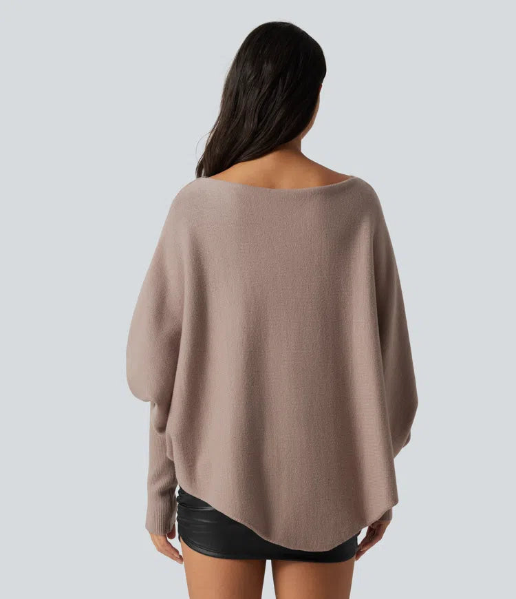 Batwing Long Sleeve Asymmetric Hem Casual Sweater