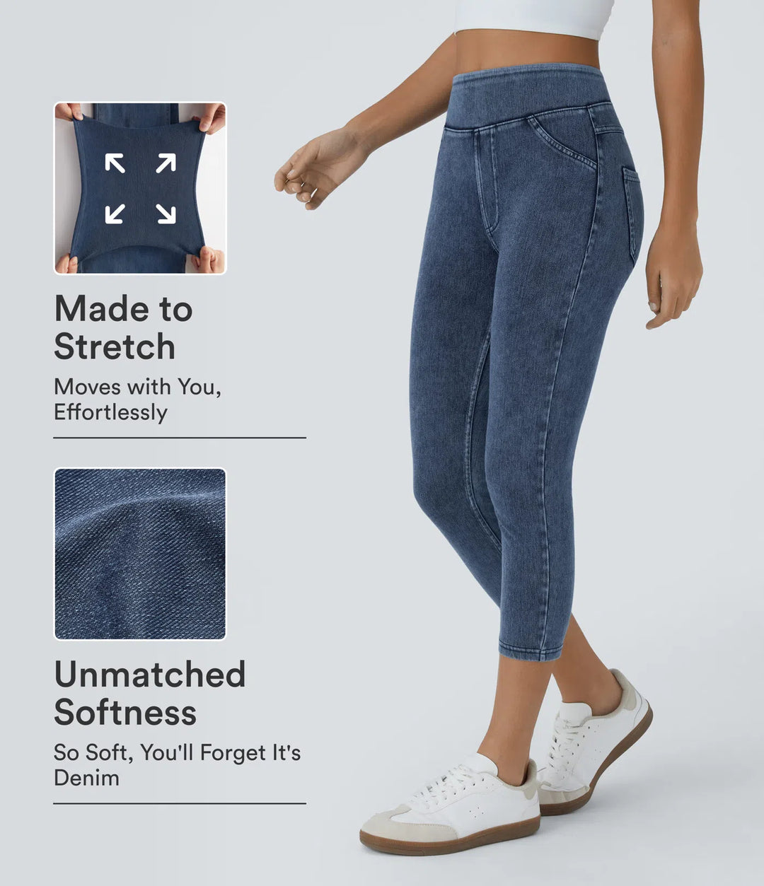 Halara Flex High Waisted Pocket Denim Capri Casual Leggings