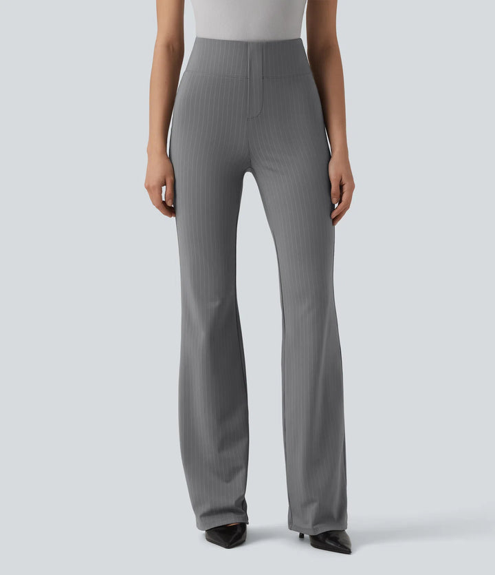 High Waisted Stripe Flare Work Pants with Pockets