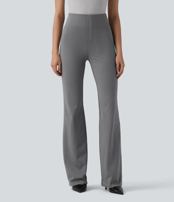 High Waisted Stripe Flare Work Pants with Pockets