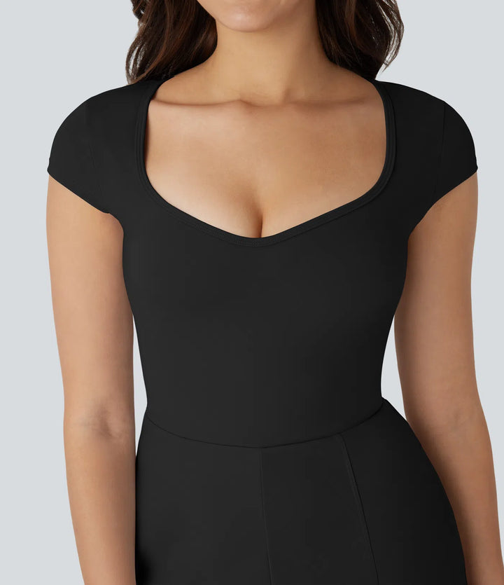 SoftlyZero Airy U Neck Cap Sleeve Pocket Cool Touch Yoga Romper-Easy Peezy