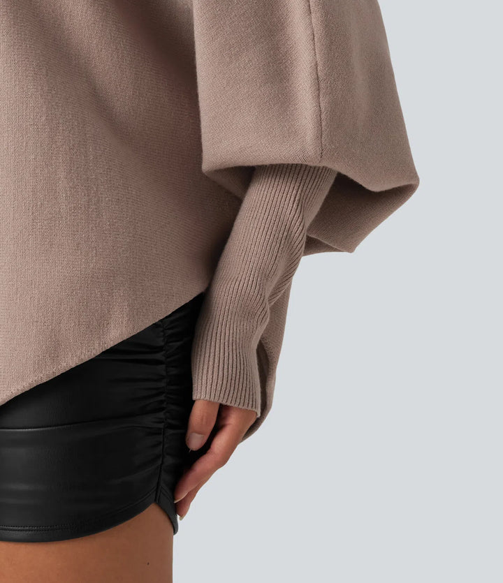 Batwing Long Sleeve Asymmetric Hem Casual Sweater