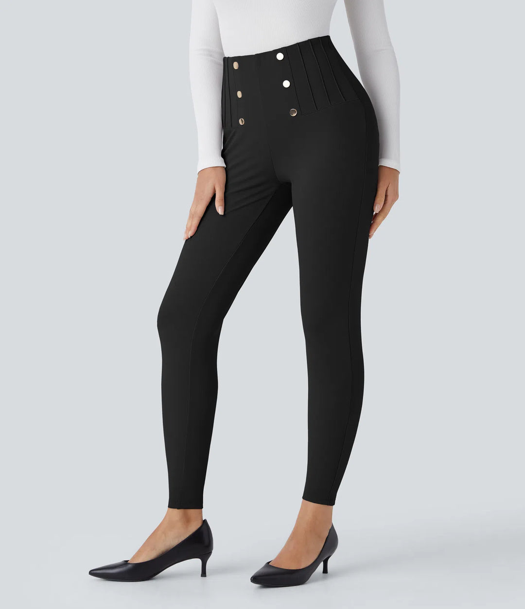 High Waisted Tummy Control Decorative Back Zipper Pockets Herringbone Work Pants