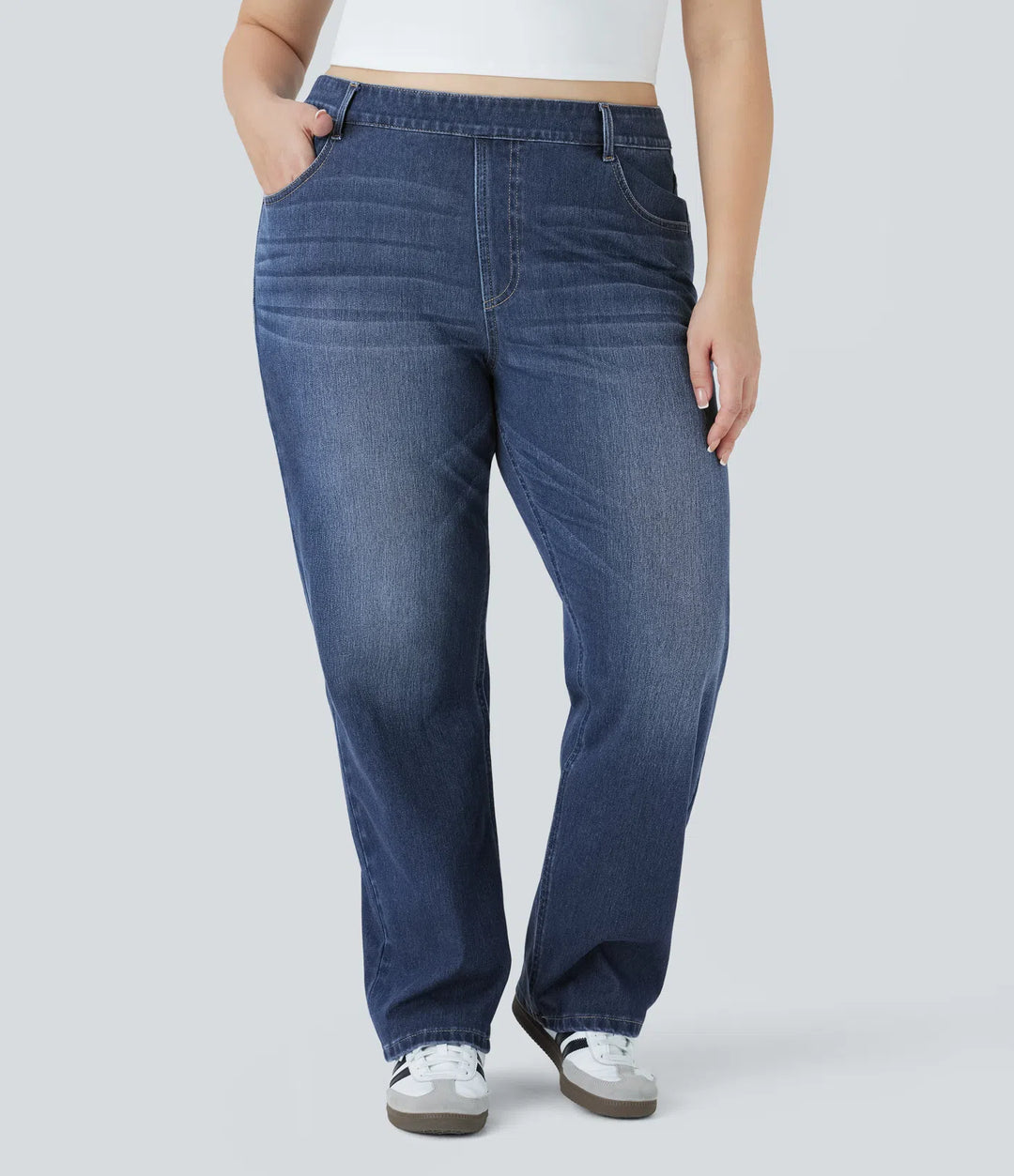 Halara Flex High Waisted Pockets Straight Leg Washed Casual Plus Size Jeans