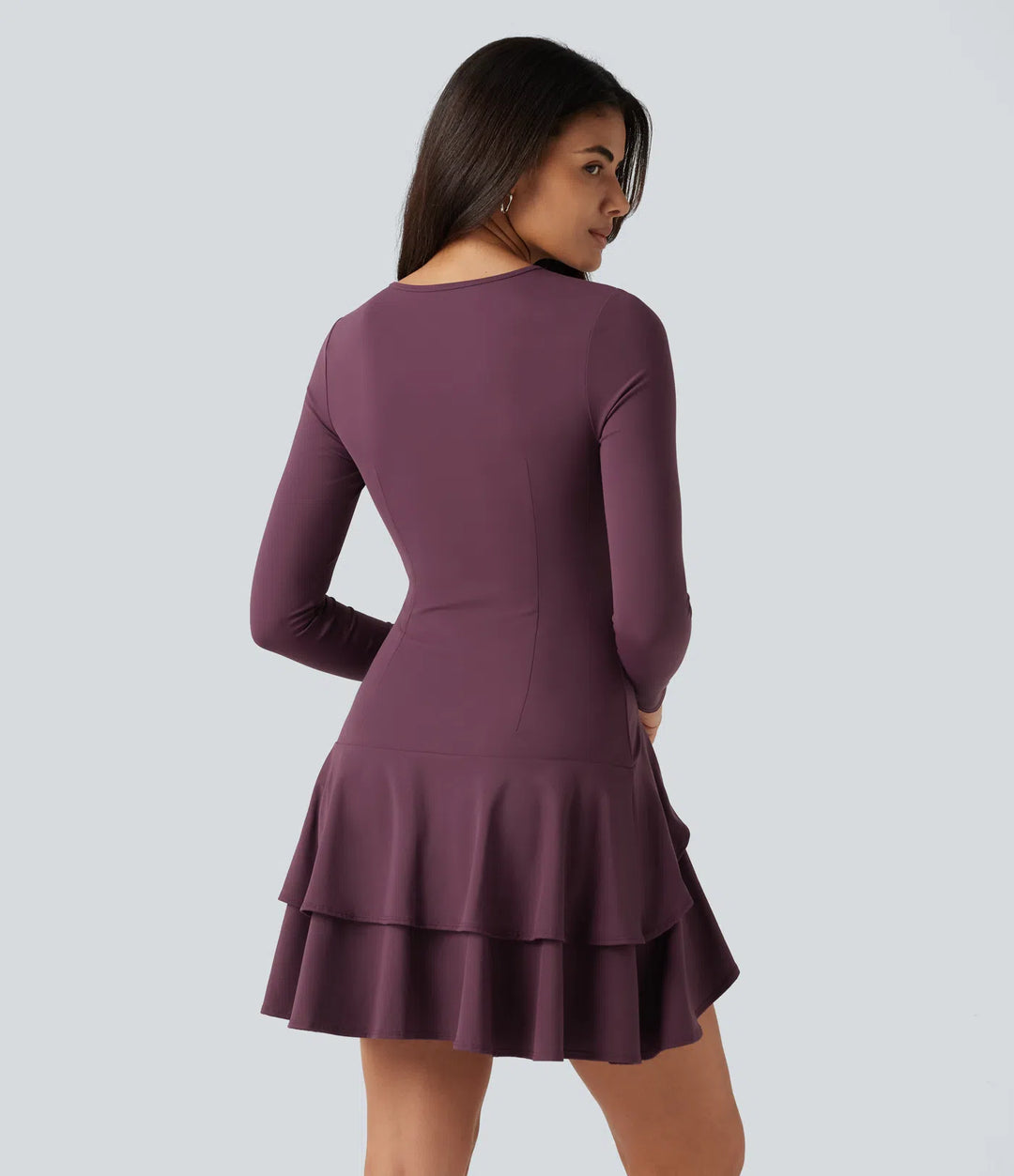 SoftlyZero Airy Round Neck Long Sleeve Layered Ruffle Hem InstantCool Mini Casual Dress