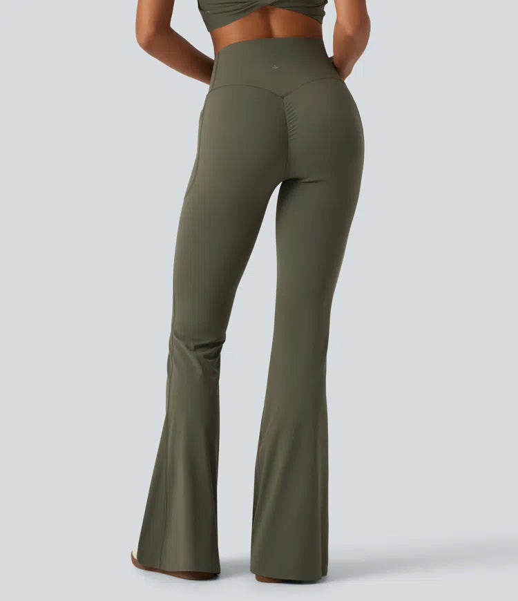 Halara UltraSculpt High Waisted Crossover Scrunch Butt Lifting Tummy Control Shaping Yoga Flare Leggings with Pockets