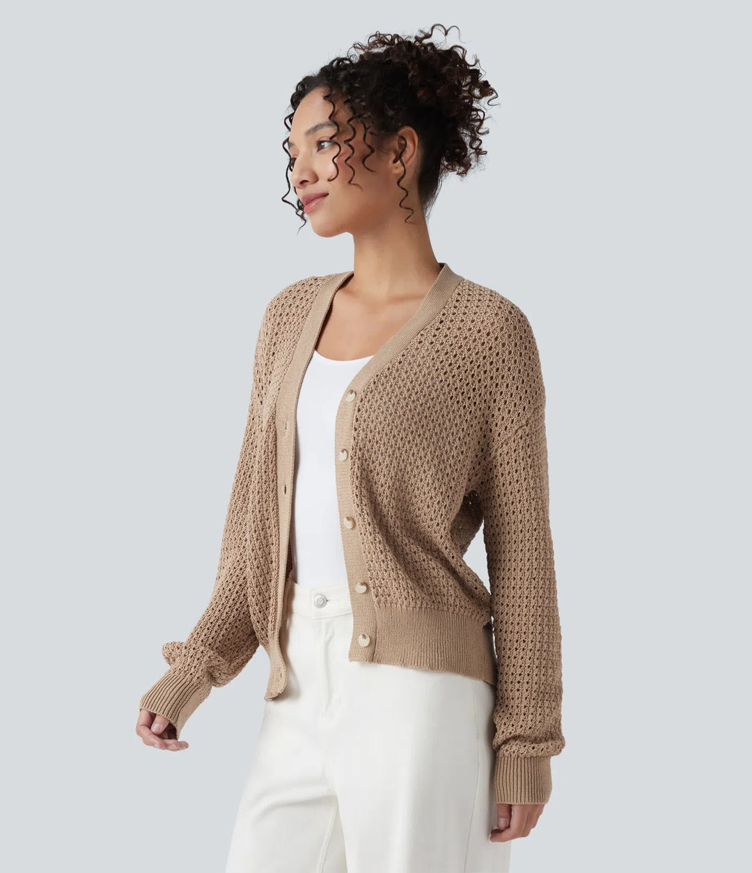 V Neck Long Sleeve Sweater Knit Casual Cardigan