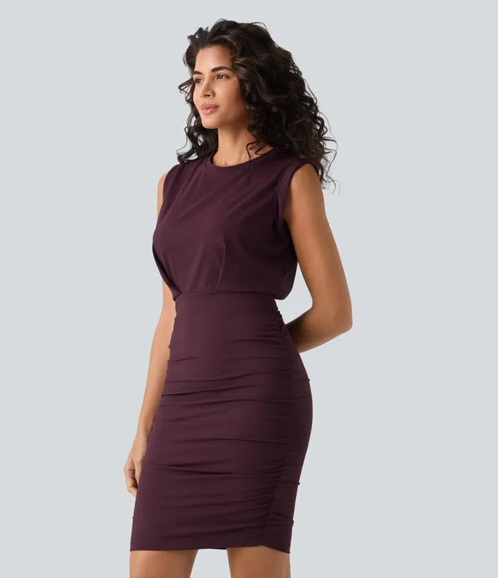 SoftlyZero Airy Round Neck Sleeveless Ruched InstantCool Bodycon Mini Party Dress