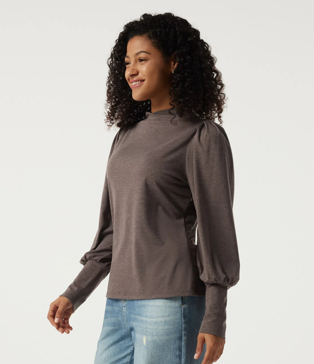 Mock Neck Long Sleeve Relaxed Casual Top
