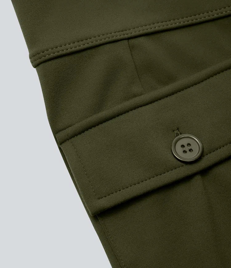 High Waisted Side Flap Pocket Flare Casual Cargo Pants