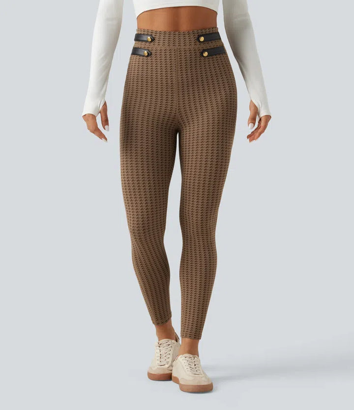 High Waisted Houndstooth Yoga Leggings with Pockets