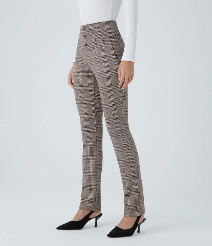 Halara Flex High Waisted Houndstooth Plaid Skinny Work Pants with Pockets