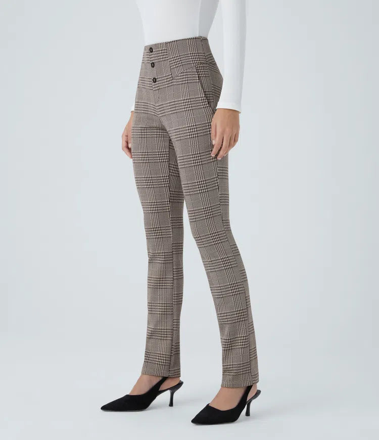 Halara Flex High Waisted Houndstooth Plaid Skinny Work Pants with Pockets