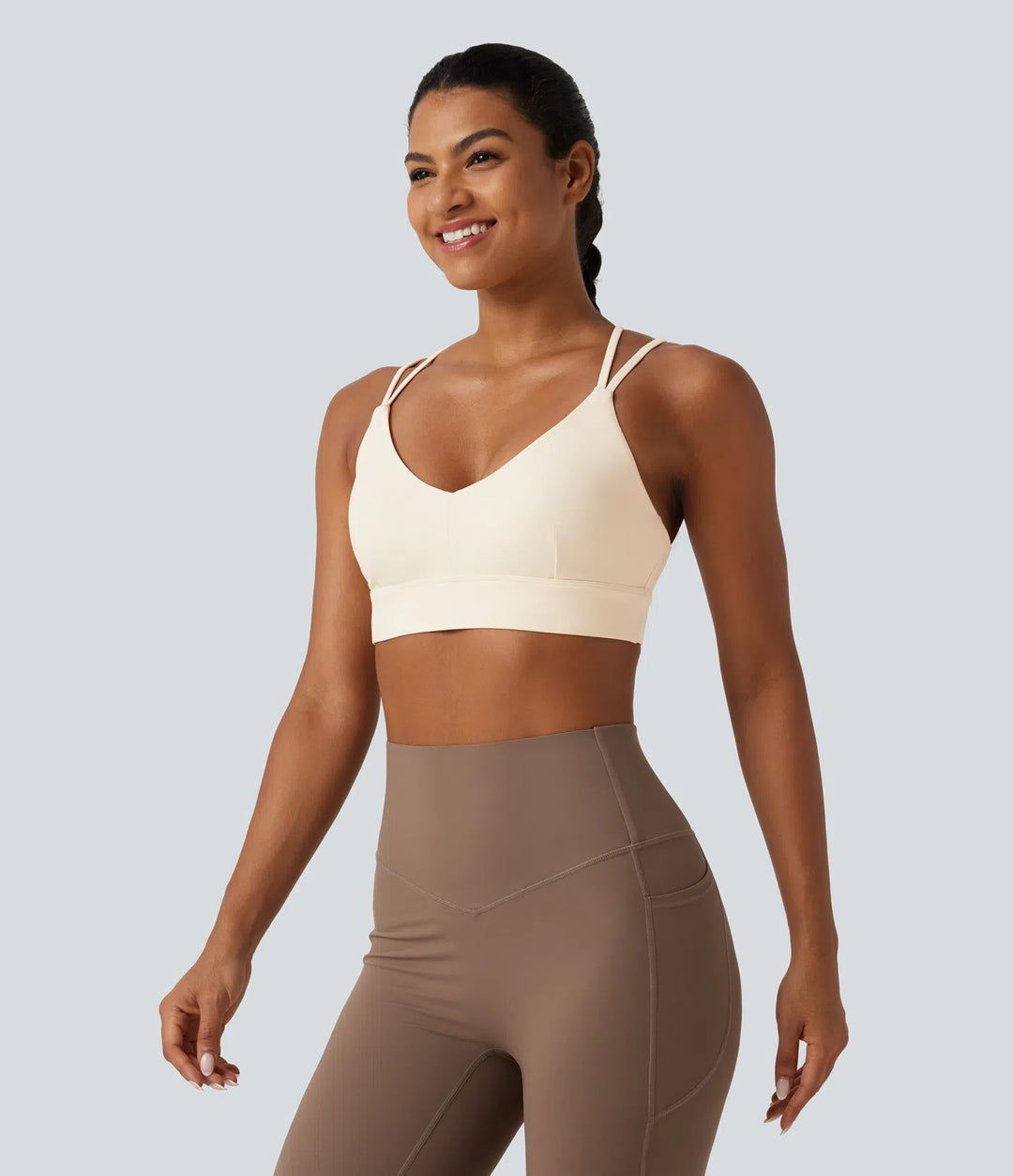 SoftlyZero Plush Low Support Built-in Bra Crisscross Yoga Sports Bra