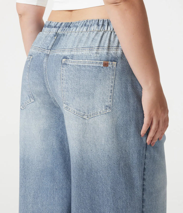 Plus Size Mid Rise Denim Print French Terry Casual Sweatpants Jeans with Pockets