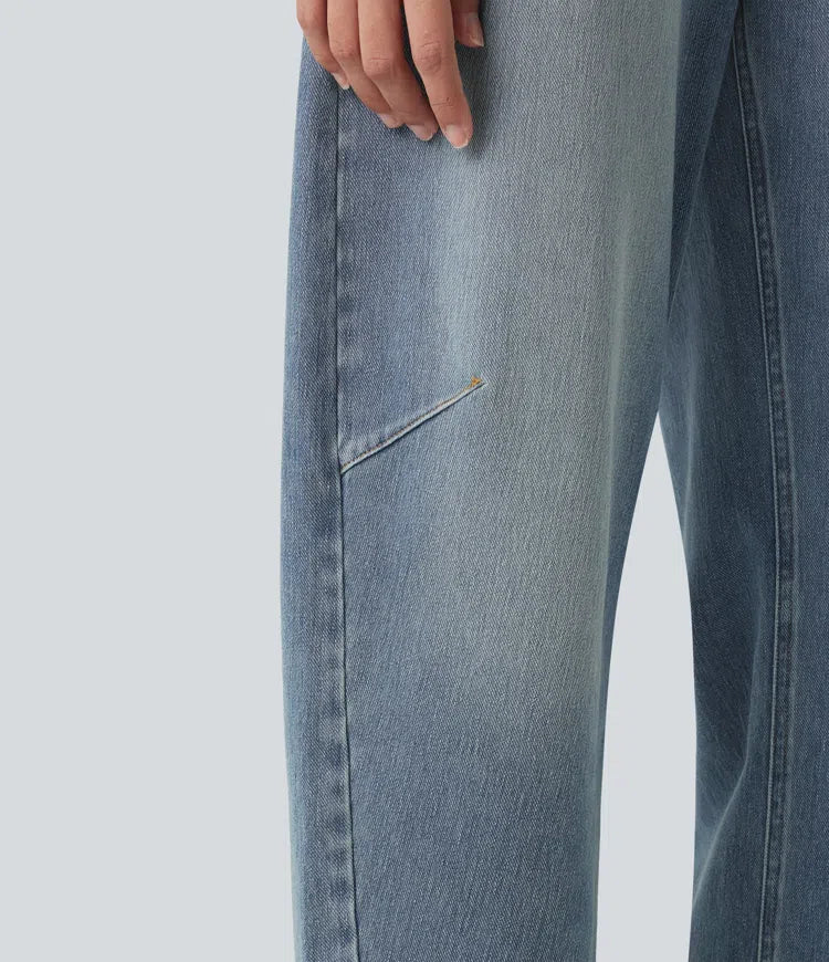 Halara Flex High-waisted Casual Barrel Leg Jeans with Pockets