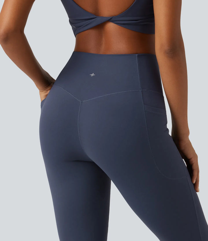 Halara UltraSculpt High Waisted Lace Up Flare Yoga Leggings with Pockets