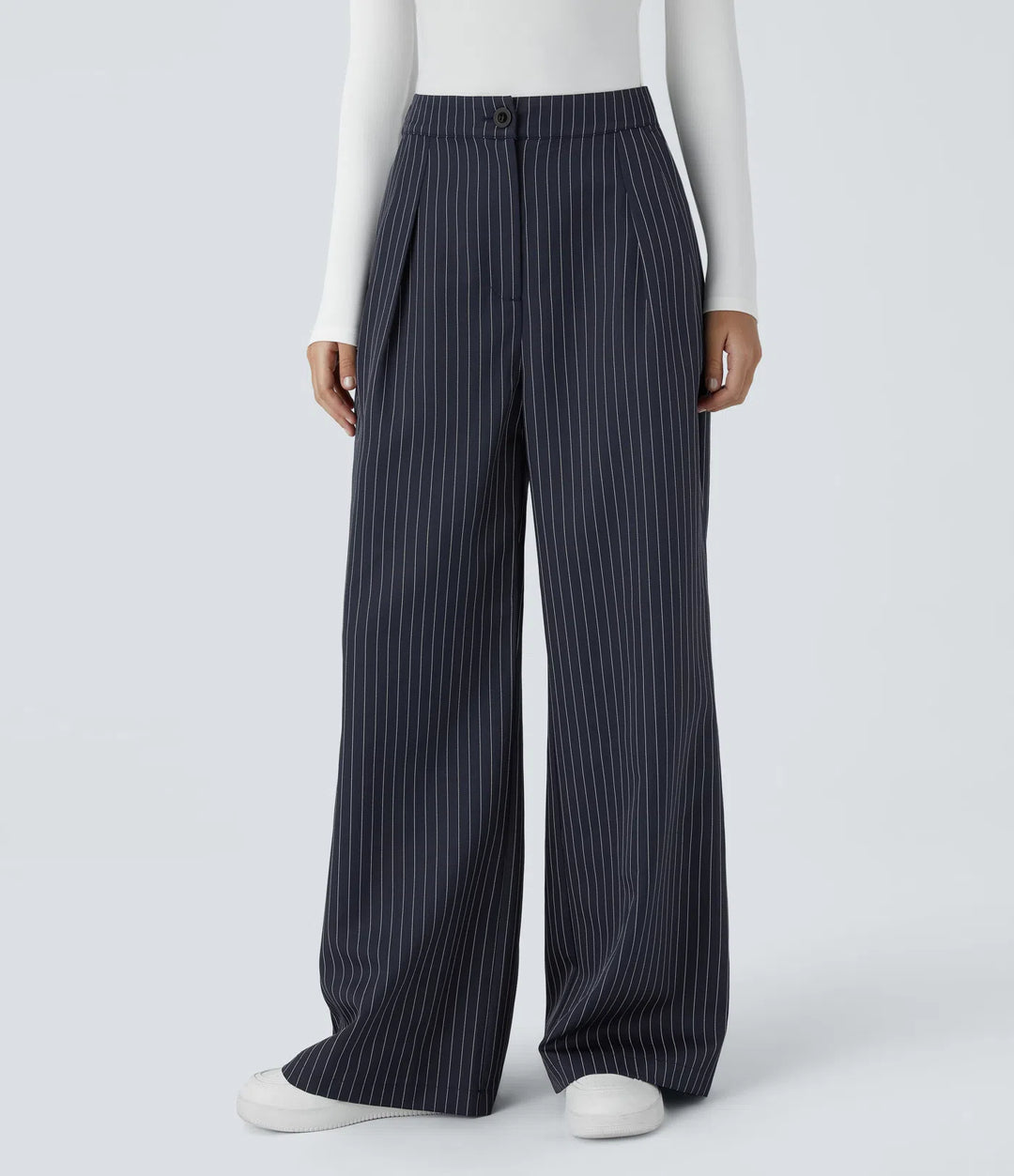 High Waisted Zipper Pocket Wide Leg Baggy Striped Work Pants
