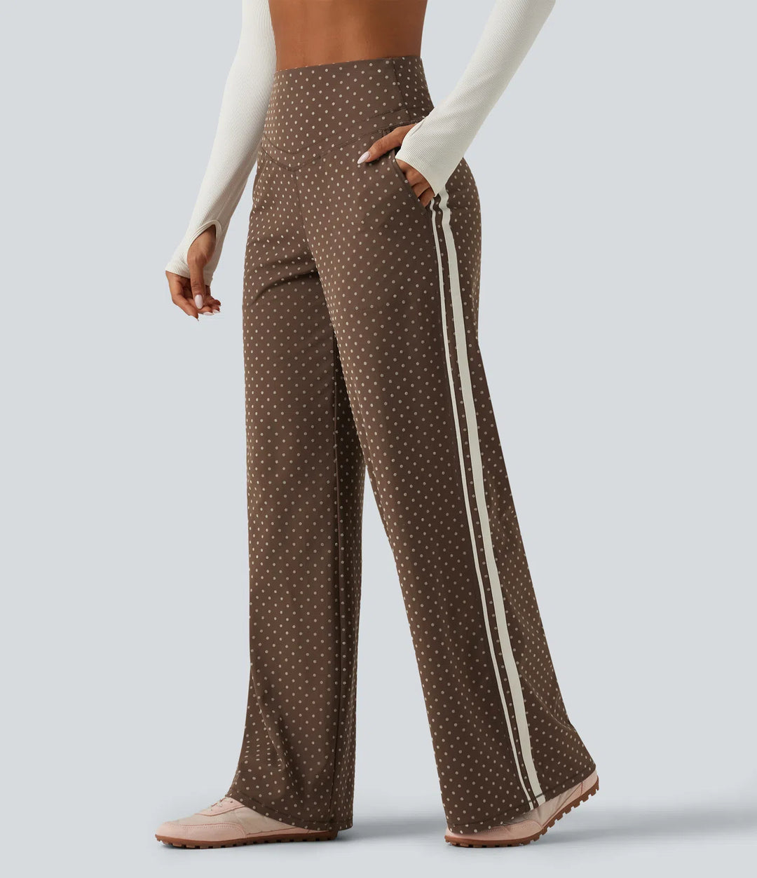 Halara UltraSculpt Flocked High Waisted V Shaped Tummy Control Straight Leg Polka Dot Yoga Pants with Pockets