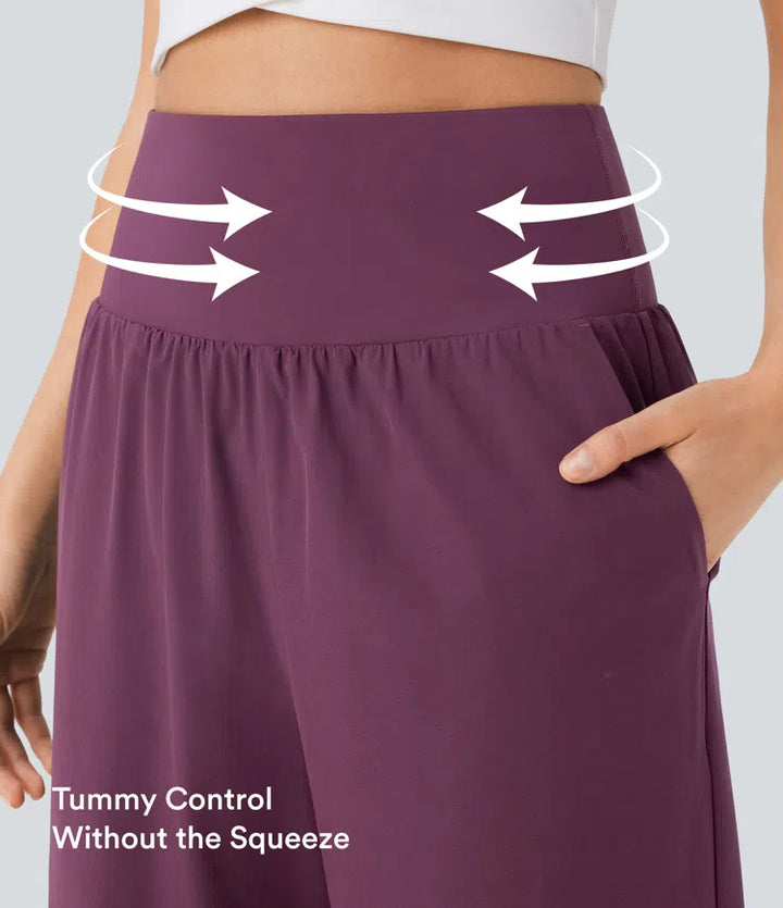 Breezeful High Waisted Tummy Control Split Hem Quick Dry Resort Pants with Pockets