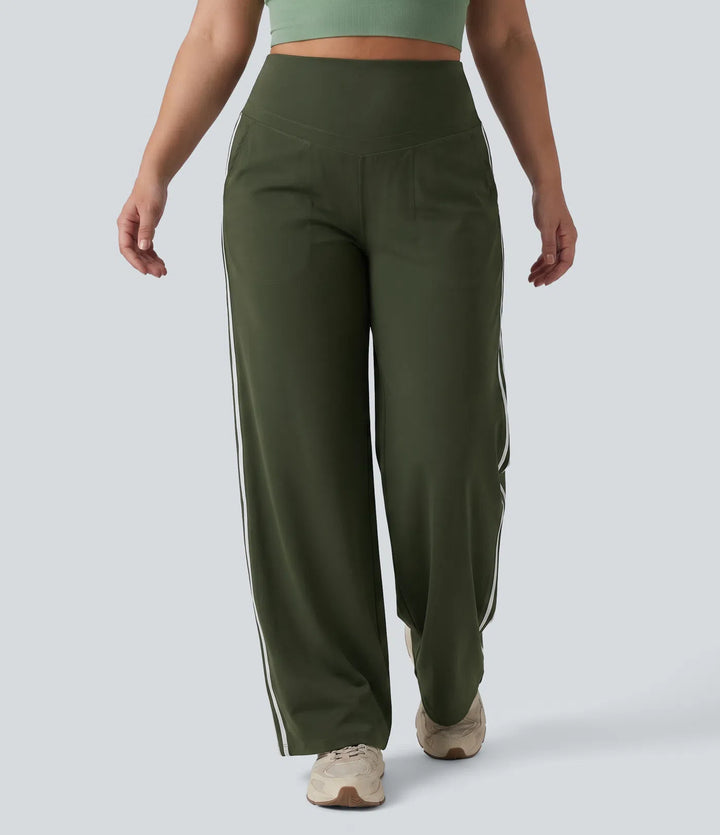 Plus Size Halara UltraSculpt High Waisted Tummy Control Color Block Stripes Yoga Baggy Pants with Pockets