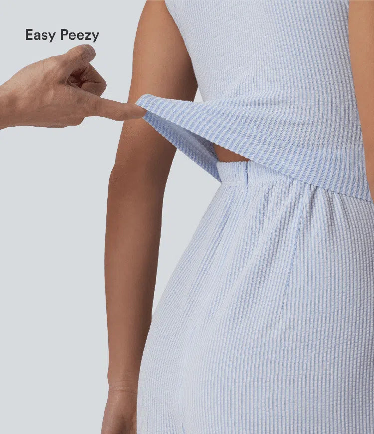 V Neck Sleeveless Built-in Bra Stripe Casual Jumpsuit with Pockets-Easy Peezy Edition