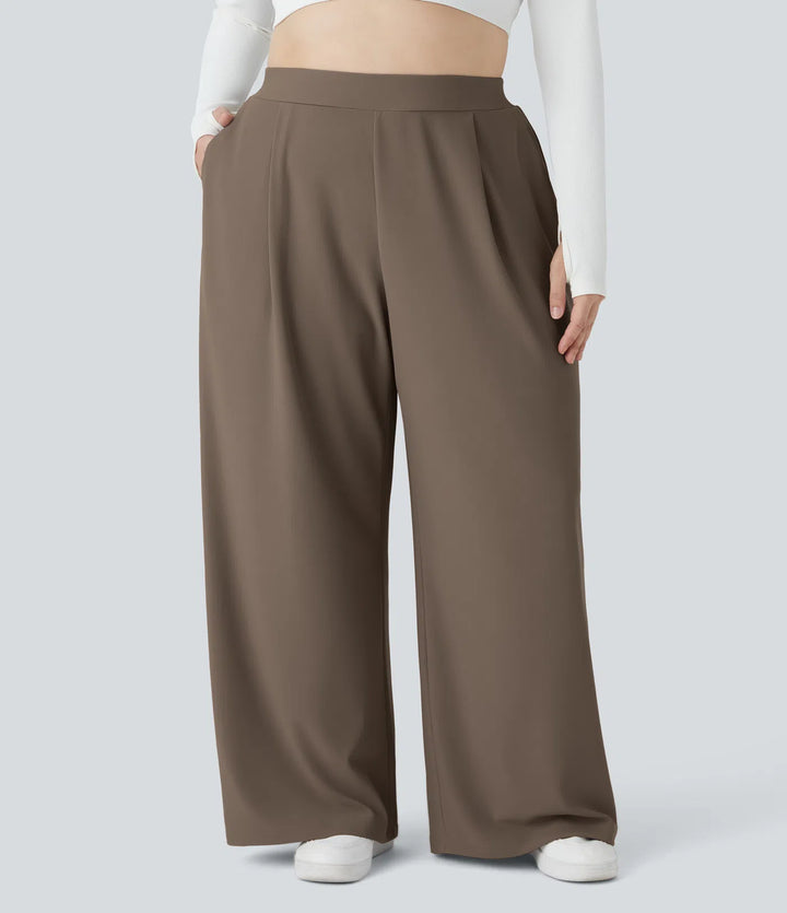 Halara Flex High Waisted Body Sculpt Waist-Slimming Pocket Wide Leg Micro Waffle Plus Size Work Pants